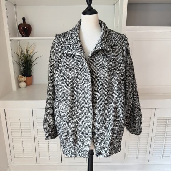 Vintage 80s 90s Deb Black White Wool Herringbone Tweed Jacket Size M/L - Picture 5 of 10
